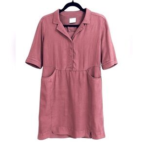 Poetry Women’s Size 4 Linen Shirt Dress Mauve Pink Classic Collared